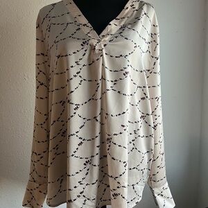 Ann Taylor Cream Blouse with Black and Purple Pattern